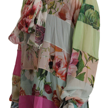 Dolce & Gabbana Multicolor  Floral Patchwork Design Ascot Collar Top Blouse