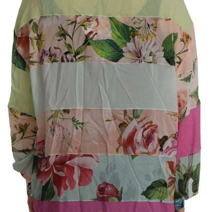 Dolce & Gabbana Multicolor  Floral Patchwork Design Ascot Collar Top Blouse