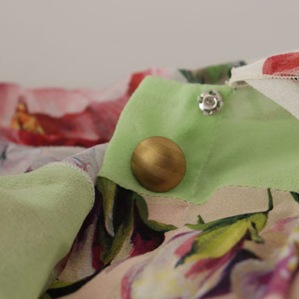 Dolce & Gabbana Multicolor  Floral Patchwork Design Ascot Collar Top Blouse
