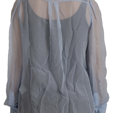 Dolce & Gabbana Light Blue Silk Ascot Collar Long Sleeves Top