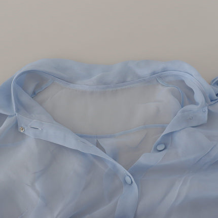 Dolce & Gabbana Light Blue Silk Ascot Collar Long Sleeves Top