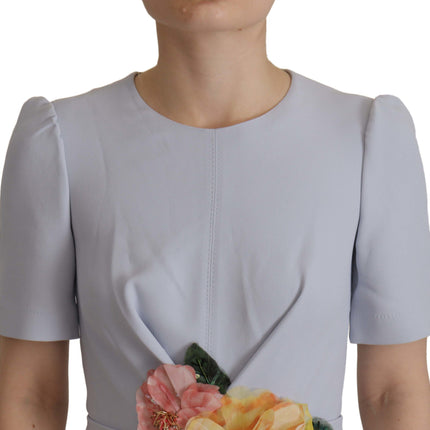 Dolce & Gabbana Blue Floral Applique Midi Viscose Dress