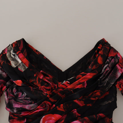Dolce & Gabbana Black Floral Roses A-Line Sheath Gown Dress