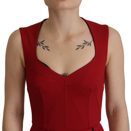 Dolce & Gabbana Red Sweetheart Neck Bodycon Midi Dress