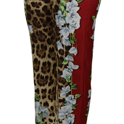 Dolce & Gabbana Multicolor Leopard Flora Printed Mid Waist Trouser Pants