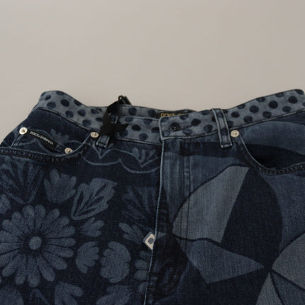 Dolce & Gabbana Blue Floral High Waist Skinny Denim Jeans