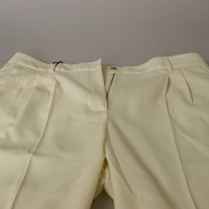 Dolce & Gabbana Ivory High Waist Cropped Folded Hem Trousers Pants
