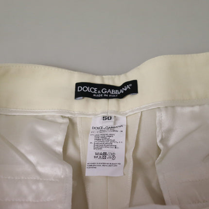 Dolce & Gabbana Ivory High Waist Cropped Folded Hem Trousers Pants
