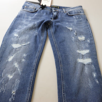 Dolce & Gabbana Blue Washed Cotton Skinny Low Waist Denim Jeans