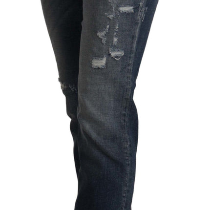 Dolce & Gabbana Blue Denim Crystal Embellished Pants Jeans
