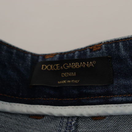 Dolce & Gabbana Blue Denim Crystal Embellished Pants Jeans