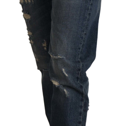 Dolce & Gabbana Blue Denim Baroque Heart Logo Patch Pants Jeans