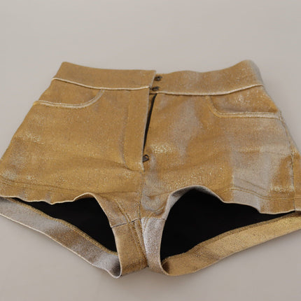 Dolce & Gabbana Gold Cotton Blend Glittered Hot Shorts
