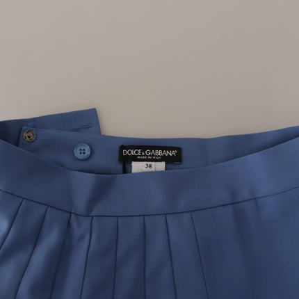 Dolce & Gabbana Blue Embellished Pleated Mini Skirt Wool