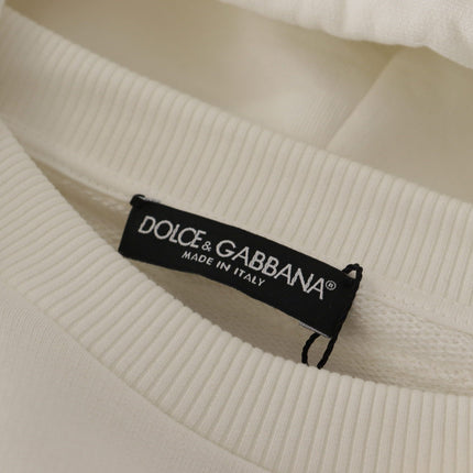 Dolce & Gabbana White Hoodie Pullover Embroidered Sweater
