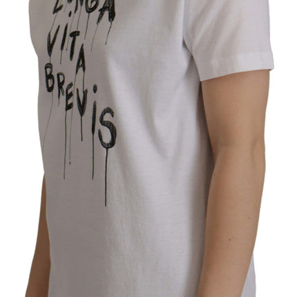 Dolce & Gabbana White Slogan Print Round Neck Cotton  T-shirt