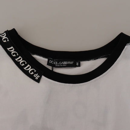 Dolce & Gabbana White Slogan Print Round Neck Cotton  T-shirt