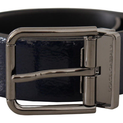 Dolce & Gabbana Blue Patent Leather Vernice Silver Logo Buckle Belt