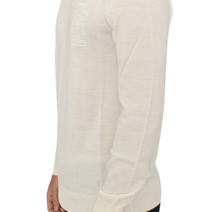 Ermanno Scervino Off White Wool Blend V-neck Pullover Sweater