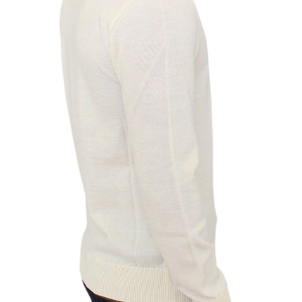 Ermanno Scervino Off White Wool Blend V-neck Pullover Sweater