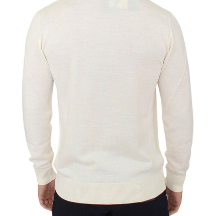 Ermanno Scervino Off White Wool Blend V-neck Pullover Sweater