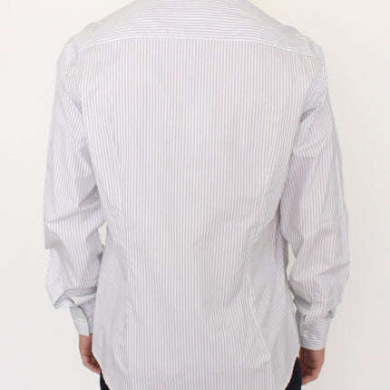 Ermanno Scervino White Gray Striped Regular Fit Casual Shirt