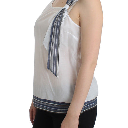 Ermanno Scervino White Blue Top Blouse Tank Shirt Sleeveless