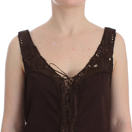 Ermanno Scervino Beachwear Brown Cotton Stretch Tunic Dress