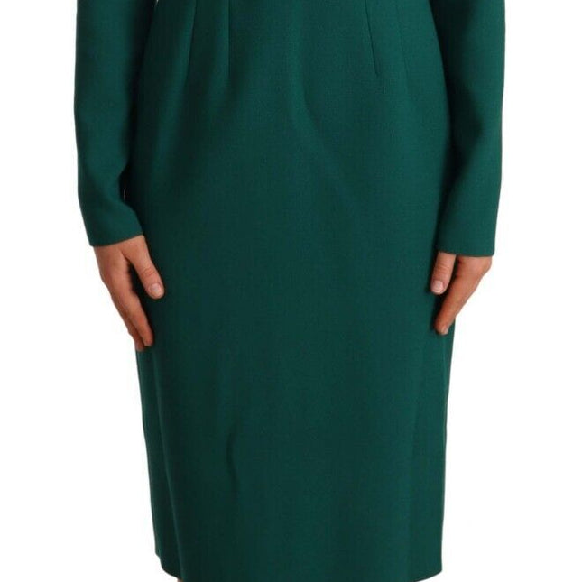 Dolce & Gabbana Green Stretch Crepe Crystal Midi Dress