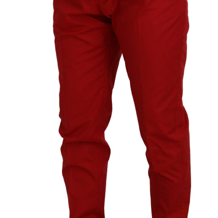 Dolce & Gabbana Red Cotton Slim Fit Trousers Chinos Pants