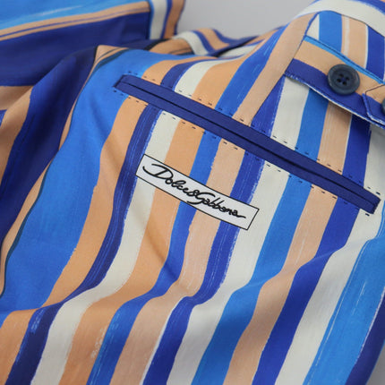 Dolce & Gabbana Blue Striped Silk Cotton Slim Trousers Pants