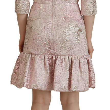 Dolce & Gabbana Pink Jaquard 3/4 Sleeve Sheath Midi Dress