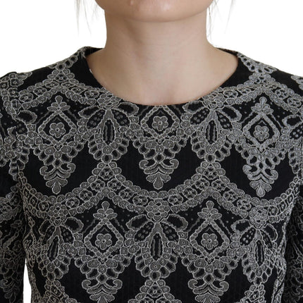 Dolce & Gabbana Black Gray Jacquard Sheath Bodycon Dress