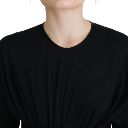 Dolce & Gabbana Black Sheath Midi Gown Wool Wrap Dress