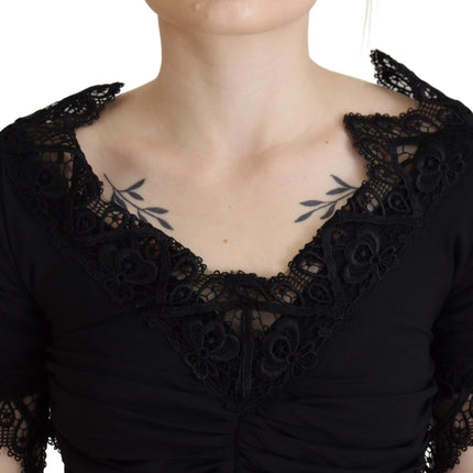 Dolce & Gabbana Black Sheath Midi Bodycon Lace Silk Dress