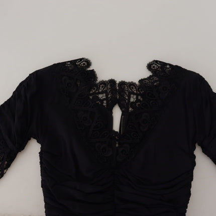 Dolce & Gabbana Black Sheath Midi Bodycon Lace Silk Dress