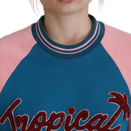 Dolce & Gabbana Blue Pink Queen Sequin Crystal Sweater