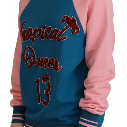 Dolce & Gabbana Blue Pink Queen Sequin Crystal Sweater
