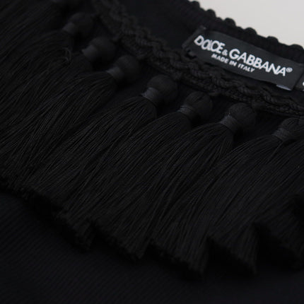 Dolce & Gabbana Black Tank Top Blouse Tassle Cotton Blouse