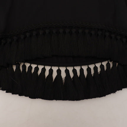 Dolce & Gabbana Black T-shirt Blouse Tassle Cotton Blouse
