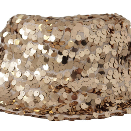 Dolce & Gabbana Gold Silk Sequin Embellished Designer Brim Bucket Hat