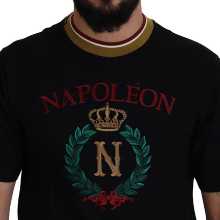 Dolce & Gabbana Black Cotton Embroidered Crewneck T-shirt