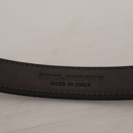 Dolce & Gabbana Blue Jacquard Moire Silver Metal Belt Men