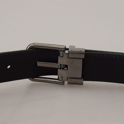 Dolce & Gabbana Blue Jacquard Moire Silver Metal Belt Men