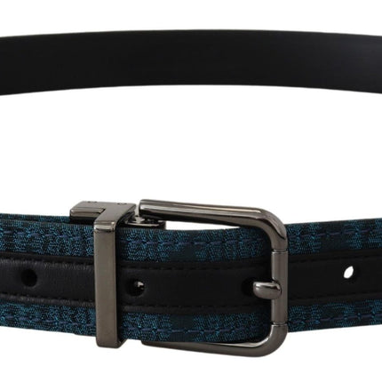 Dolce & Gabbana Blue Jacquard Moire Silver Metal Belt Men