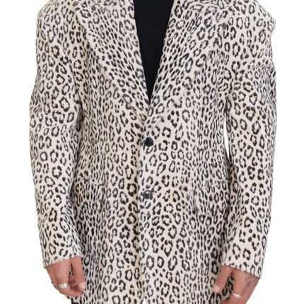 Dolce & Gabbana White Leopard Single Breasted Coat Blazer