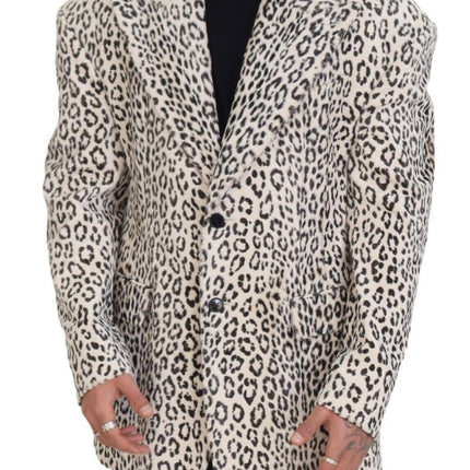 Dolce & Gabbana White Leopard Single Breasted Coat Blazer