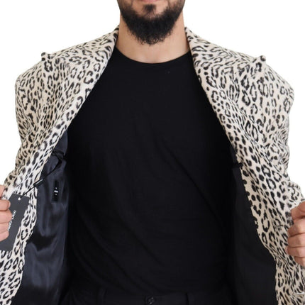 Dolce & Gabbana White Leopard Single Breasted Coat Blazer