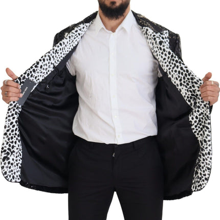 Dolce & Gabbana Black Sequined Cow Pattern Nylon Blazer