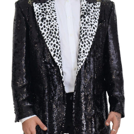 Dolce & Gabbana Black Sequined Cow Pattern Nylon Blazer